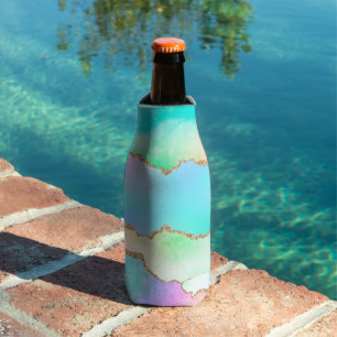 Holo Agate   Faux Iridescent Pastel Ombre Marble Bottle Cooler