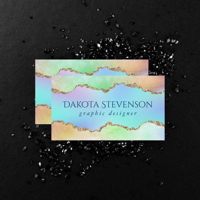 Holo Agate | Faux Iridescent Pastel Ombre Marble Business Card (Creator Uploaded)
