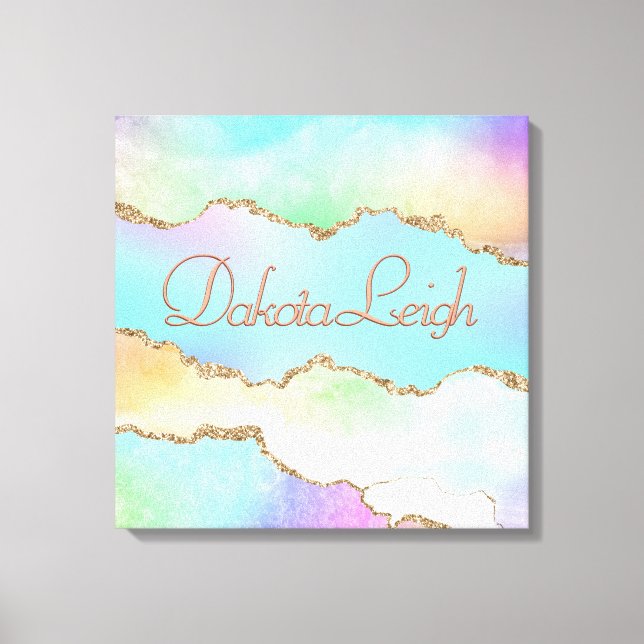 Holo Agate | Faux Iridescent Pastel Ombre Marble Canvas Print (Front)