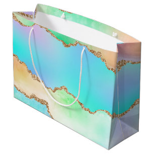Holo Agate Faux Iridescent Pastel Ombre Marble Large Gift Bag