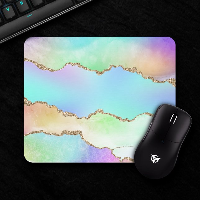 Holo Agate | Faux Iridescent Pastel Ombre Marble Mouse Mat (Creator Uploaded)