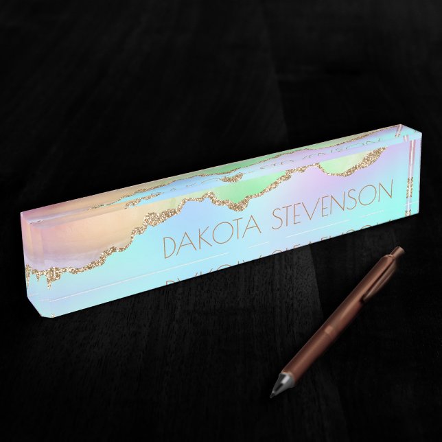 Holo Agate | Faux Iridescent Pastel Ombre Marble Nameplate (Creator Uploaded)