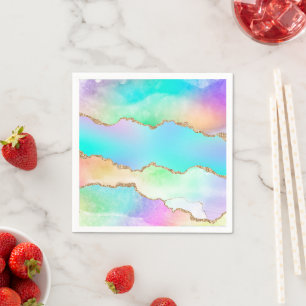 Holo Agate   Faux Iridescent Pastel Ombre Marble Napkin
