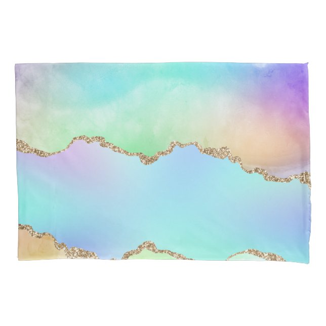 Holo Agate | Faux Iridescent Pastel Ombre Marble Pillowcase (Front)