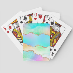 Holo Agate   Faux Iridescent Pastel Ombre Marble Playing Cards