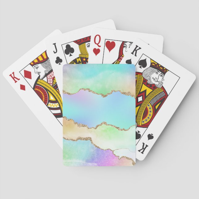 Holo Agate | Faux Iridescent Pastel Ombre Marble Playing Cards (Back)