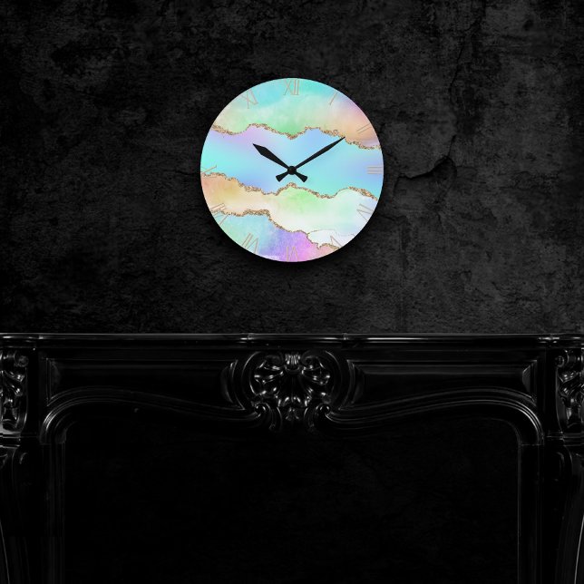 Holo Agate | Faux Iridescent Pastel Ombre Marble Round Clock (Creator Uploaded)