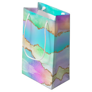 Holo Agate Faux Iridescent Pastel Ombre Marble Small Gift Bag