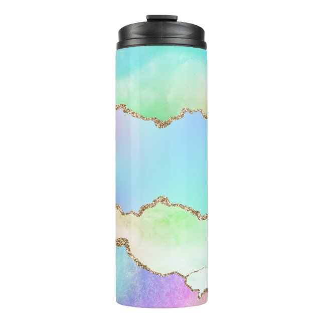 Holo Agate | Faux Iridescent Pastel Ombre Marble Thermal Tumbler (Front)