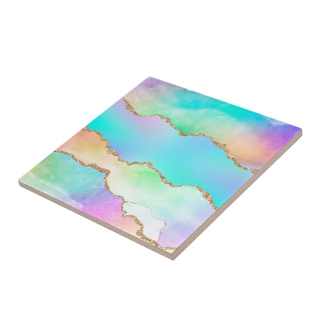 Holo Agate | Faux Iridescent Pastel Ombre Marble Tile (Side)