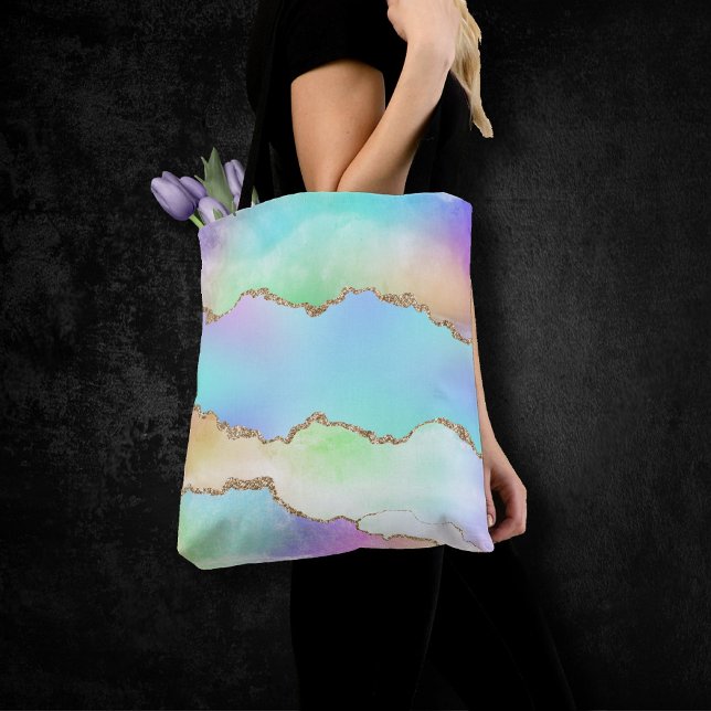 Holo Agate | Faux Iridescent Pastel Ombre Marble Tote Bag (Creator Uploaded)