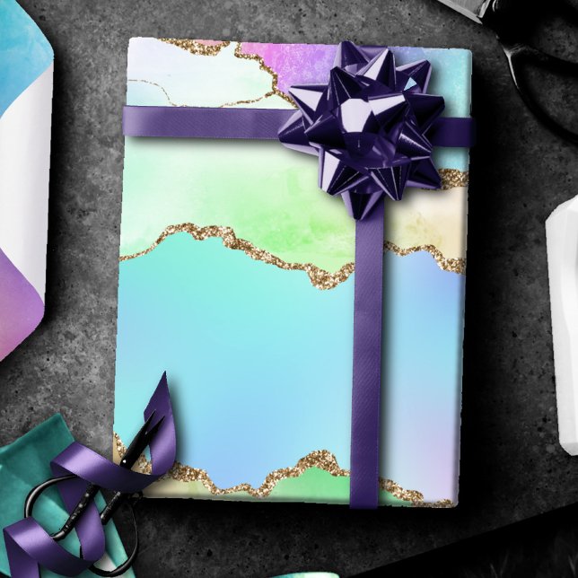 Holo Agate | Faux Iridescent Pastel Ombre Marble Wrapping Paper (Creator Uploaded)