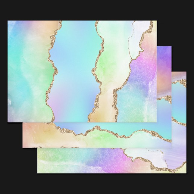 Holo Agate | Faux Iridescent Pastel Ombre Marble Wrapping Paper Sheet (Creator Uploaded)