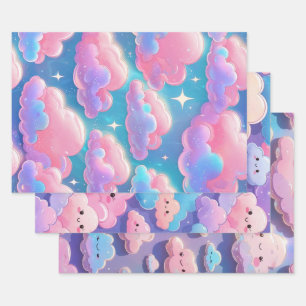 Holo Fluffy Pastel Clouds Wrapping Paper Sheet