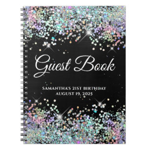 Holo Glitter Black Ombre 21st Birthday Guestbook Notebook