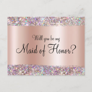 Holo Glitter Edge Pastel Rose Gold Foil Gradient Postcard