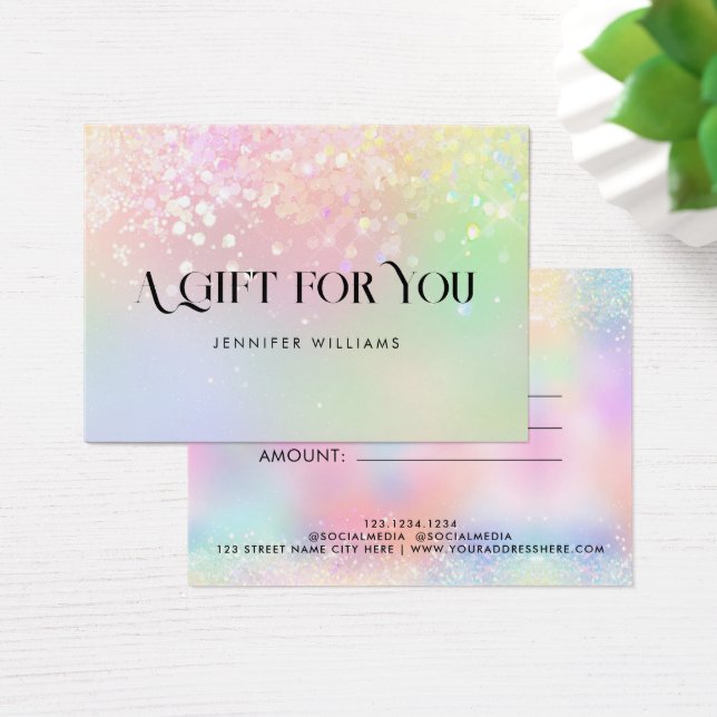 Holo Glitter Elegant Pastel Certificate Gift Card (Desk)