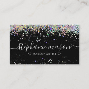 Holo Glitter Makeup Artist Black Business Card
