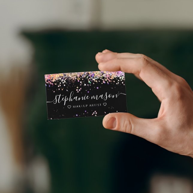 Holo Glitter Makeup Artist Black Business Card (Creator Uploaded)