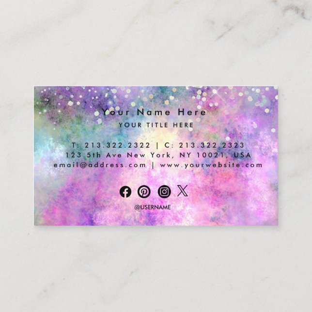 Holo Glitter Opal Textures Business Card (Back)