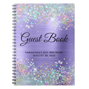 Holo Glitter Periwinkle 21st Birthday Guestbook Notebook