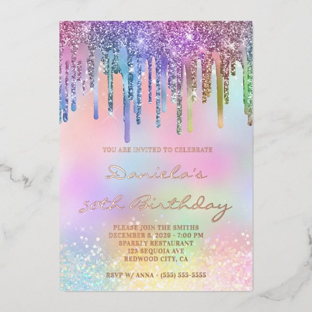 Holo Glitter Rainbow Drips 50th Birthday (Front)
