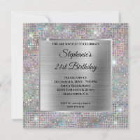 Holo Silver Diamond Studded Foil 21st Birthday