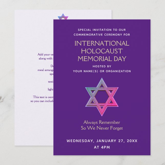 Holocaust Memorial Day  Invitation (Front/Back)