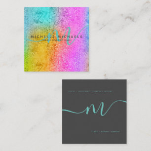 HoloGlam Hologram Glitter Monogram Script Business Square Business Card