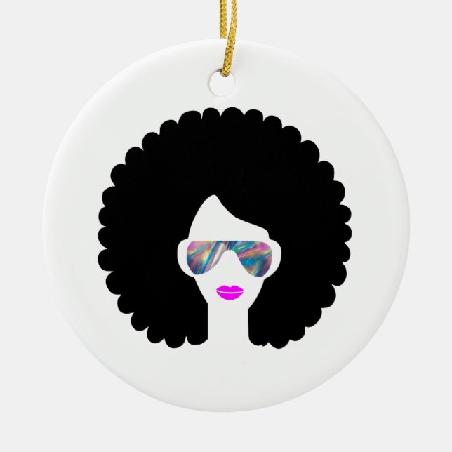 hologram afro girl ceramic tree decoration (Front)