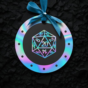 Hologram D20 Crit   PnP Tabletop Gamer Dice Ornament