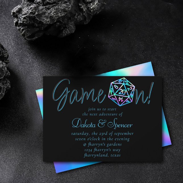 Hologram D20 Game On | RPG Fantasy Tabletop Dice Invitation (Creator Uploaded)
