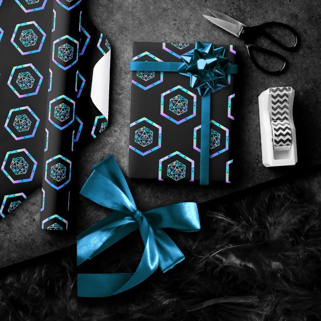 Hologram D20 Pattern | PnP Tabletop Gamer Dice Wrapping Paper (Creator Uploaded)