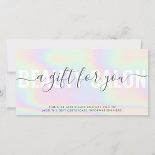 Hologram elegant unicorn rainbow salon gift card