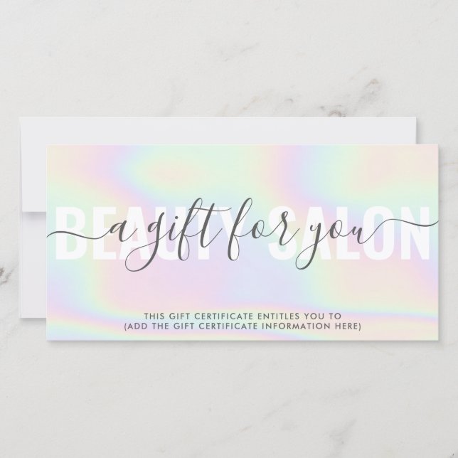 Hologram elegant unicorn rainbow salon gift card (Front)