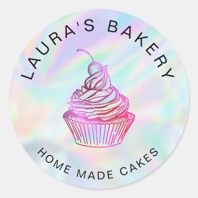 Hologram foil Cakes & Sweets Cupcake Home Bakery Classic Round Sticker (Front)