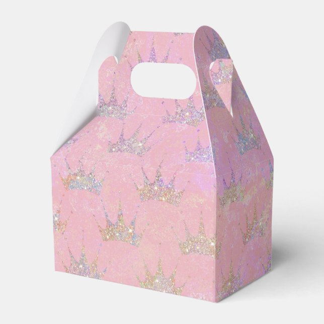 Hologram Holograph Glitter Crown Pink Swirl Marble Favour Box (Front Side)