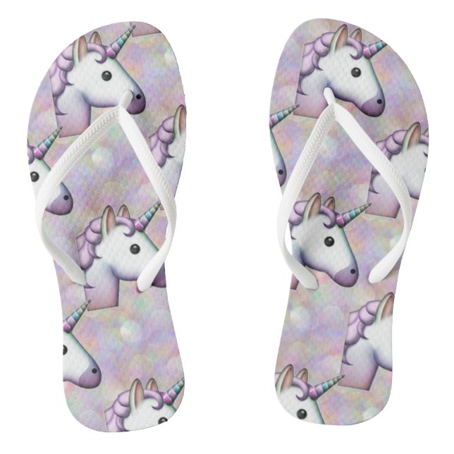 hologram unicorn emoji shoes sandals flip flops (Footbed)