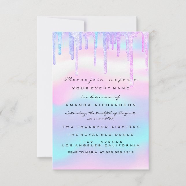 Hologram Unicorn Mermaid 16th 15th Ombre Invitation (Front)