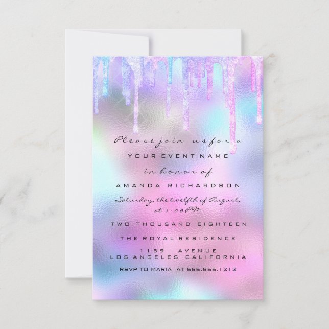 Hologram Unicorn Mermaid 16th 15th Pink Invitation (Front)