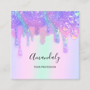 Holograph Blue Drip Cosmetics Nails Custom Logo Square Business Card