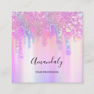 Holograph Blue Drip Cosmetics Nails Pink Logo Square Business Card