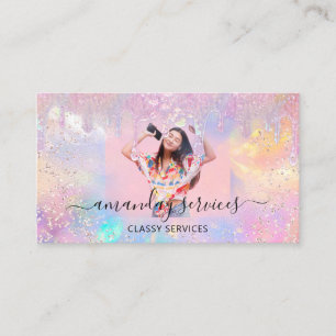 Holograph Boutique Shop Drips QR Logo CustomPhoto Business Card