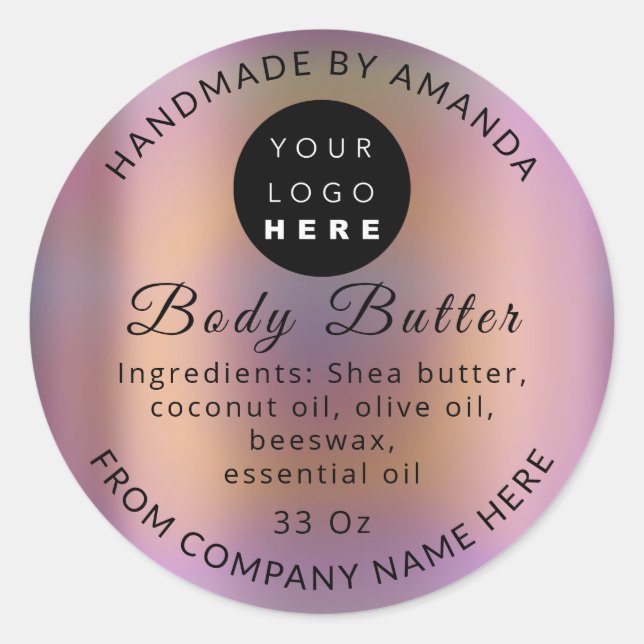 Holograph Custom Logo Name Body Butter Balm Care Classic Round Sticker (Front)
