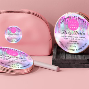 Holograph Custom Logo Name Body Gold Drip Pink Classic Round Sticker