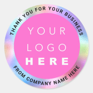 Holograph Custom Logo Name Web Pink Thank Blue Classic Round Sticker