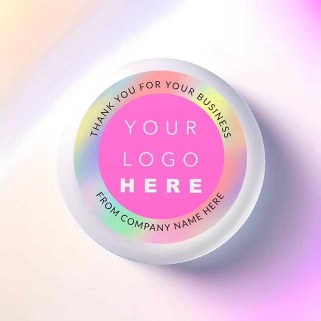 Holograph Custom Logo Name Web Pink Thank Modern Classic Round Sticker (Holograph Custom Logo Name Web Pink Thank Modern Classic Round Sticker)