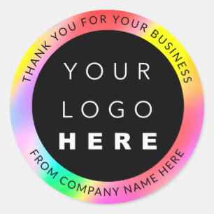 Holograph Custom Logo Name Web Pink Thank Rainbow Classic Round Sticker