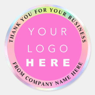 Holograph Custom Logo Name Web Pink Thank You Clas Classic Round Sticker