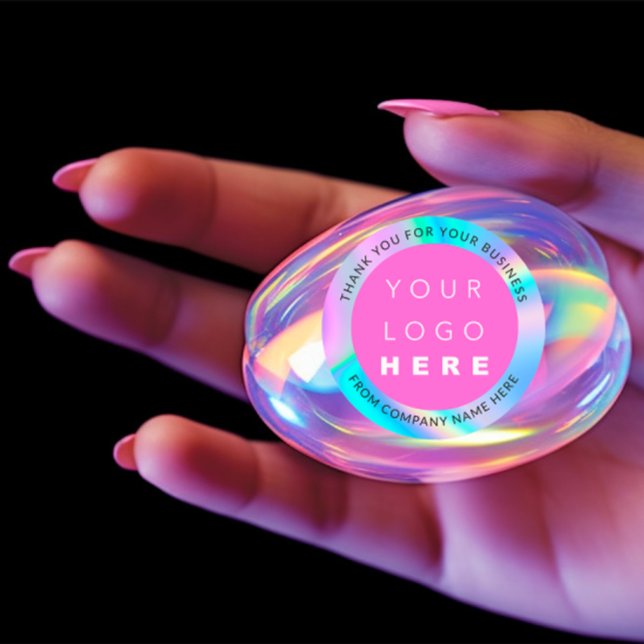 Holograph Custom Logo Simply Modern Pink Thank You Classic Round Sticker (Holograph Custom Logo Simply Modern Pink Thank You Classic Round Sticker)